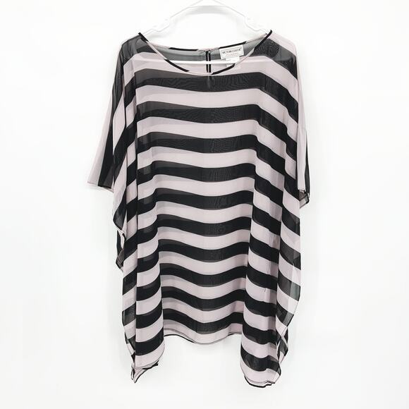 Victor Costa Occasion Sheer Orchid and Black Striped Blouse Swim Coverup Size 1X - Picture 1 of 7